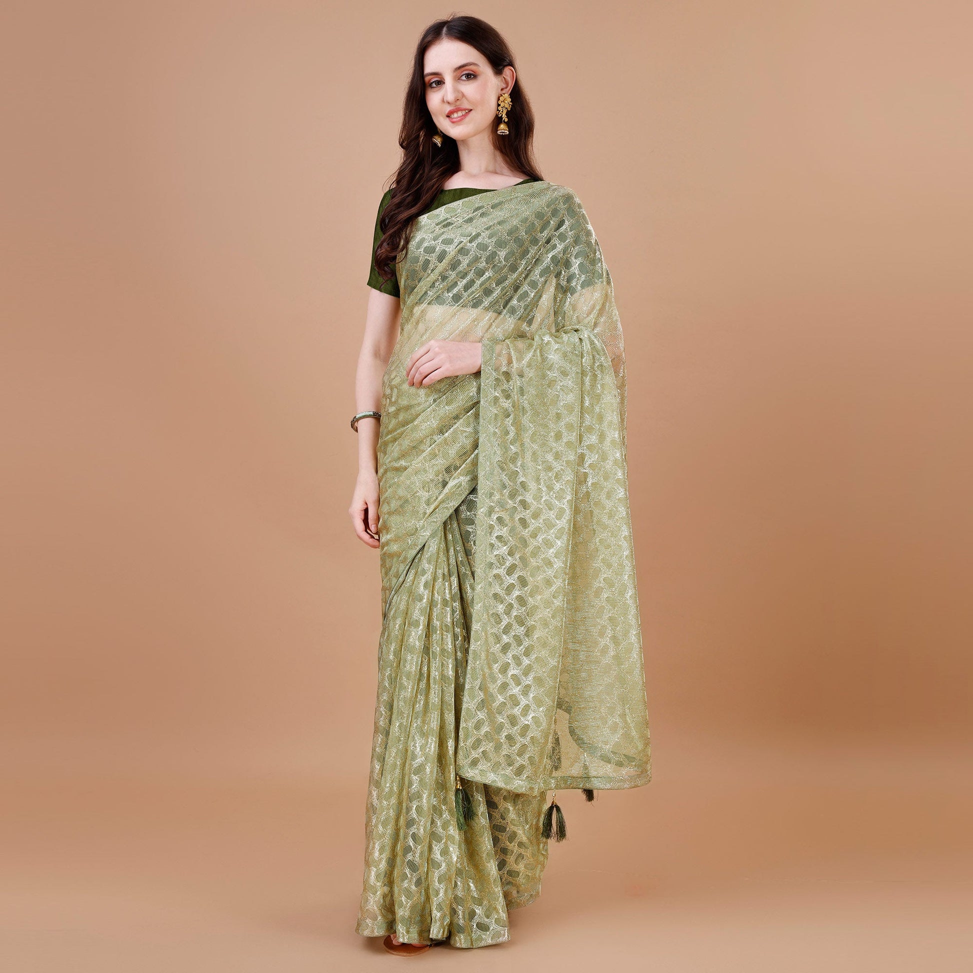 Light Green Foil Printed Lycra Saree