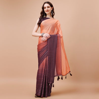 Brown Zari Woven Chiffon Saree