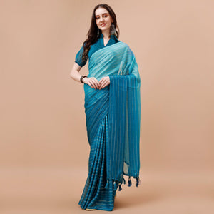Blue Zari Woven Chiffon Saree