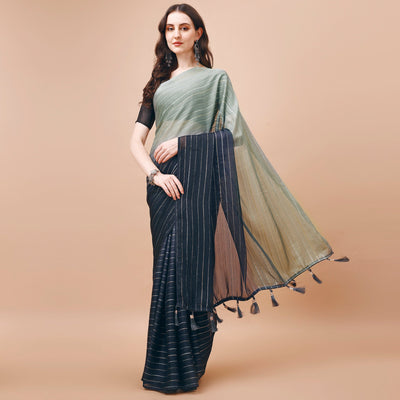 Grey Zari Woven Chiffon Saree