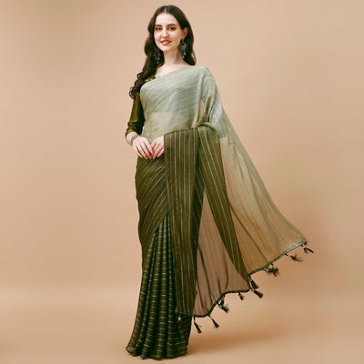 Mehendi Green Zari Woven Chiffon Saree