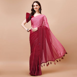 Maroon Zari Woven Chiffon Saree