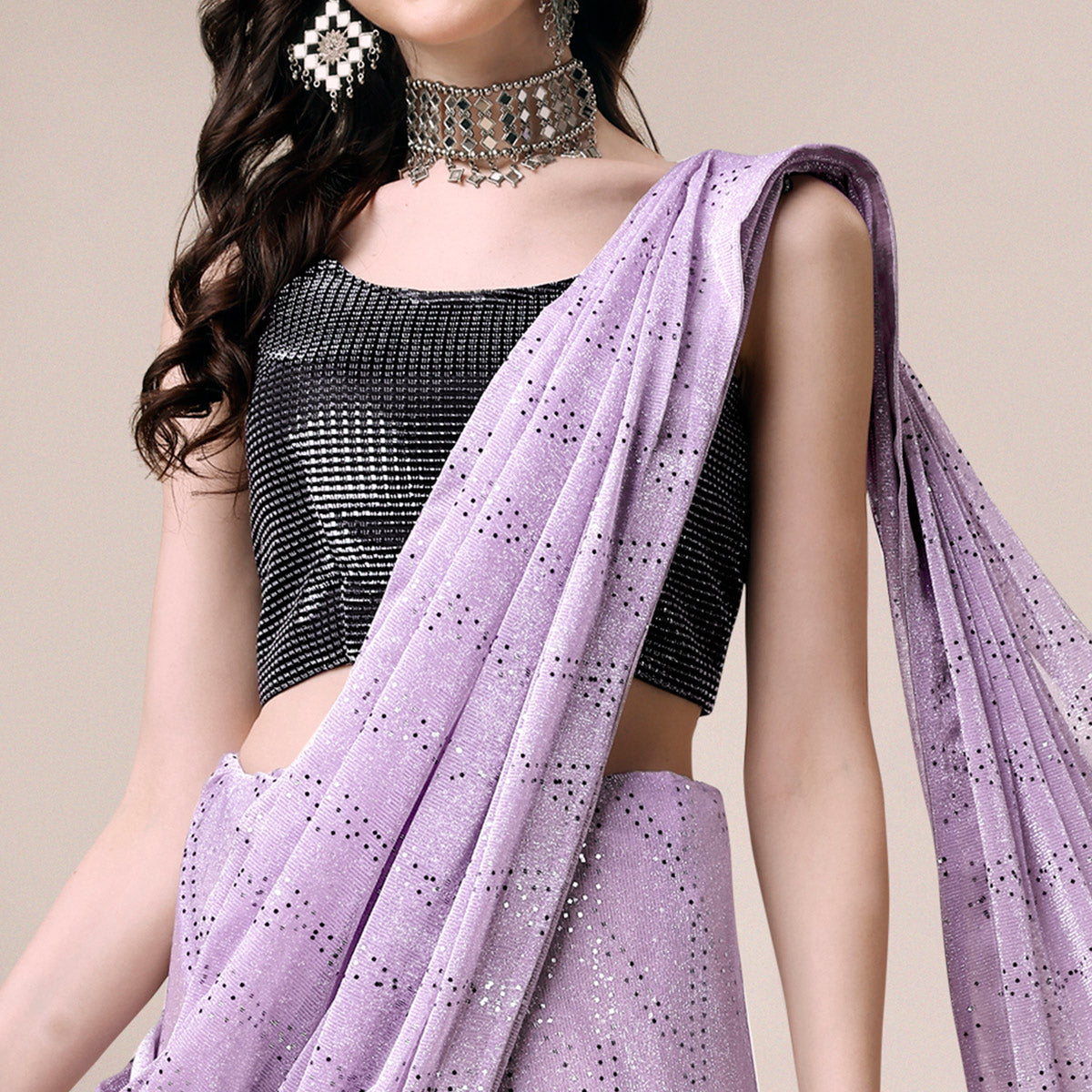 Light Purple Foil Printed Rayon Saree