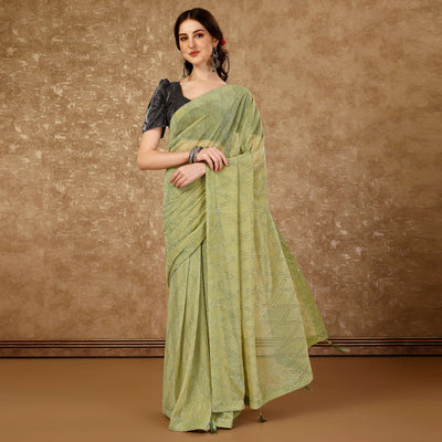 green-tikali-work-lycra-saree-with-tassels-1