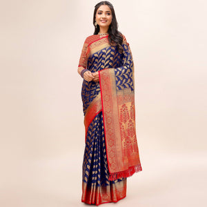 Blue Woven Dola Silk Saree With Tassels