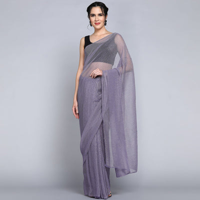 Lavender Solid Lycra Crush Saree