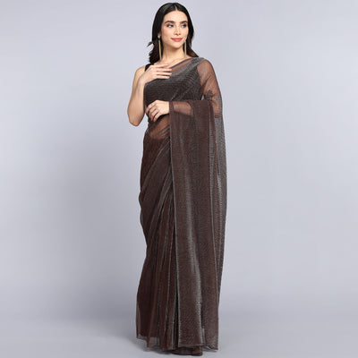 Brown Solid Lycra Crush Saree