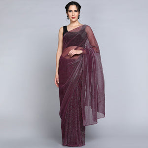Dark Mauve Solid Lycra Crush Saree
