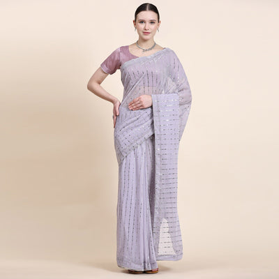 Lavender Tikali Work Lycra Saree