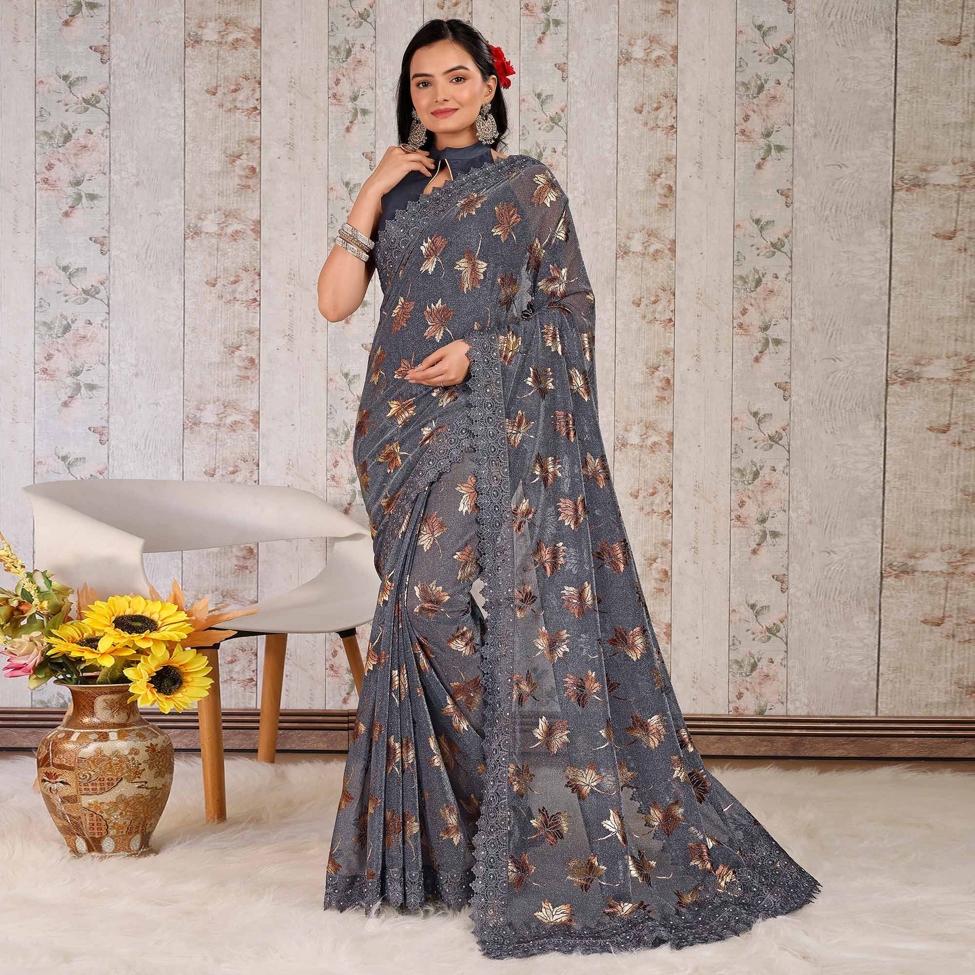 grey-foil-printed-lycra-saree-with-embroidered-lace-border
