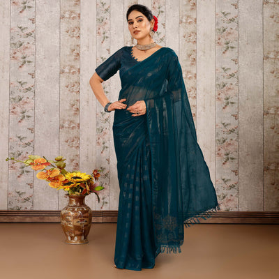 Morpich Swarovski Work Chiffon Saree With Tassels