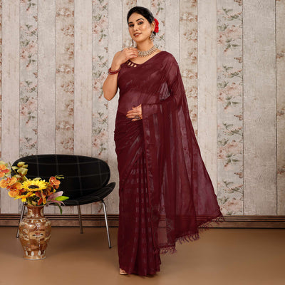 Maroon Swarovski Work Chiffon Saree With Tassels