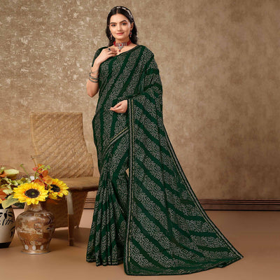 green-bandhani-foil-printed-chiffon-saree-with-lace-border