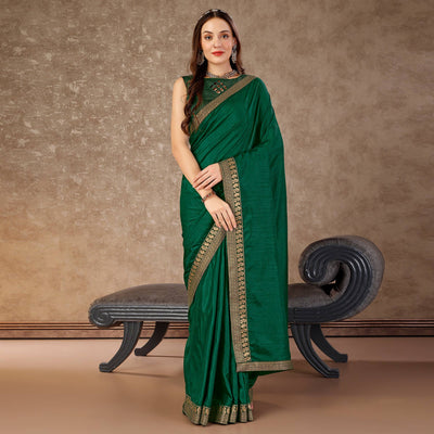 green-solid-saree-vichitra-silk-with-zari-lace-border