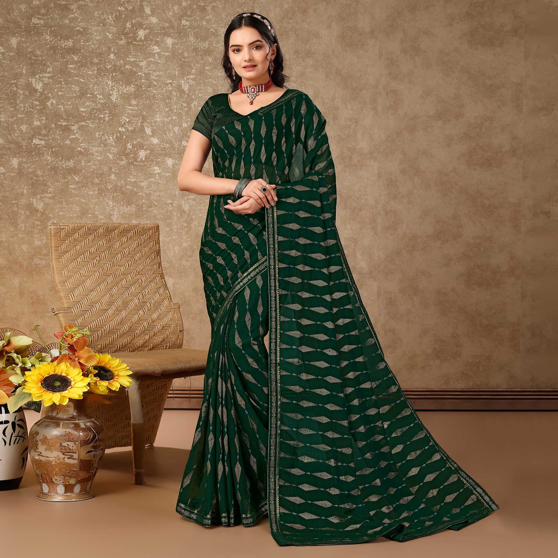 green-foil-printed-chiffon-saree-with-lace-border-6