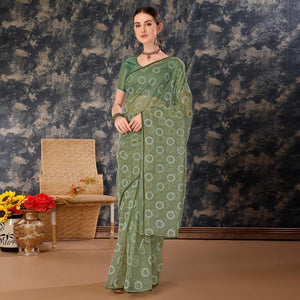 green-printed-with-zari-work-cotton-silk-saree-with-lace-border-1
