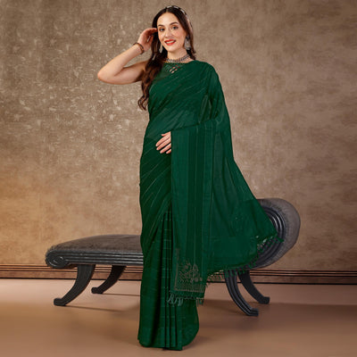 green-swarovski-work-chiffon-saree-with-tassels