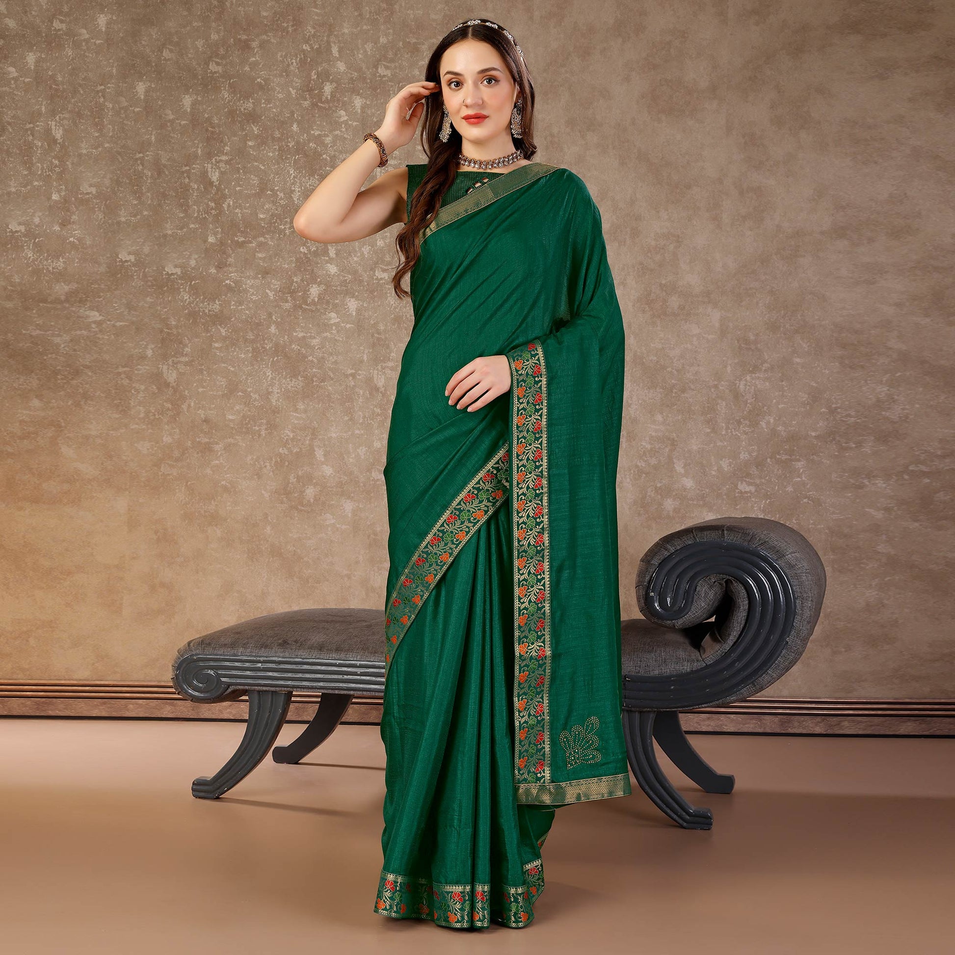 green-swarovski-work-vichitra-silk-saree-lace-border