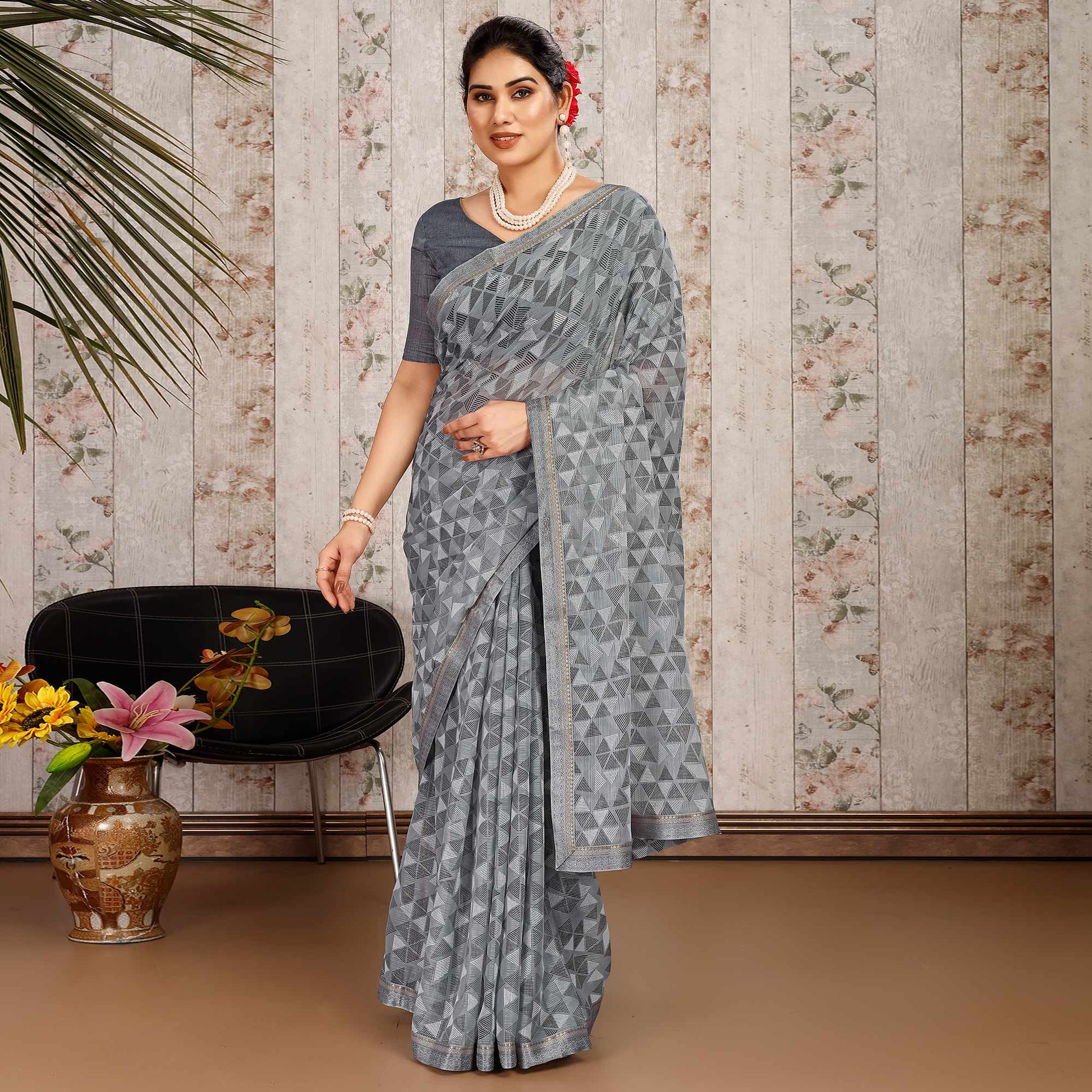 grey-geometric-printed-chiffon-saree-with-lace-border