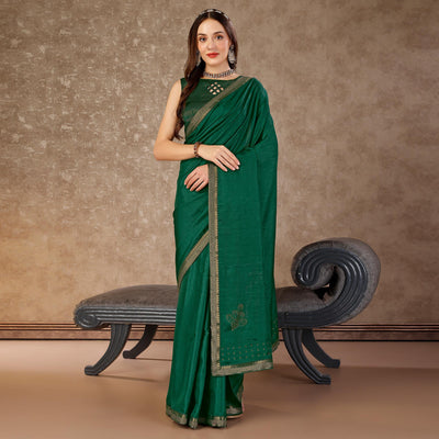 green-swarovski-work-vichitra-silk-saree-with-lace-border