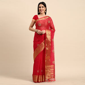 Maroon Floral Embroidered Organza Saree