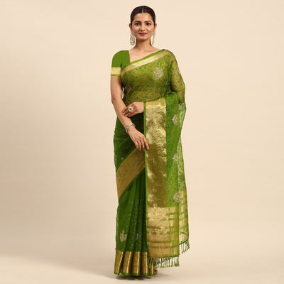 Mehendi Green Floral Embroidered Organza Saree