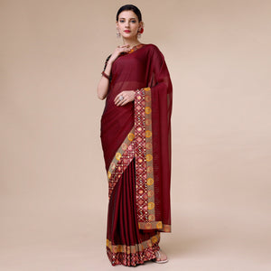 Maroon Swarovski With Bandhani Printed Border Art Silk Saree