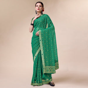 green-bandhani-foil-printed-chiffon-saree-with-tassels