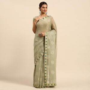 Light Green Foil Printed With Swarovski Chiffon Saree