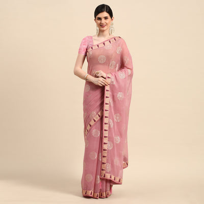 Light Purple Foil Printed With Swarovski Chiffon Saree