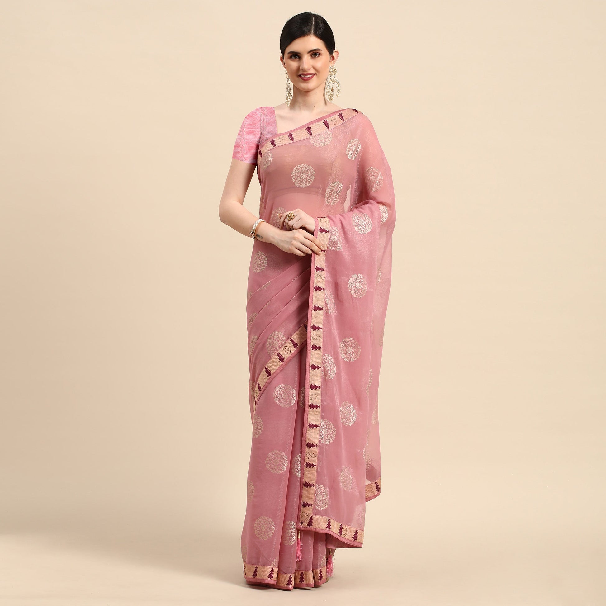 Light Purple Foil Printed With Swarovski Chiffon Saree