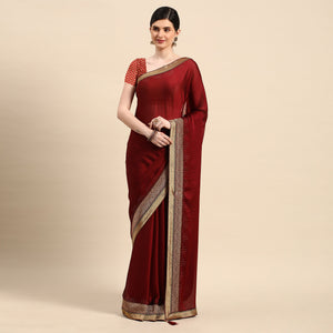 Maroon Swarovski With Fancy Border Satin Silk Saree