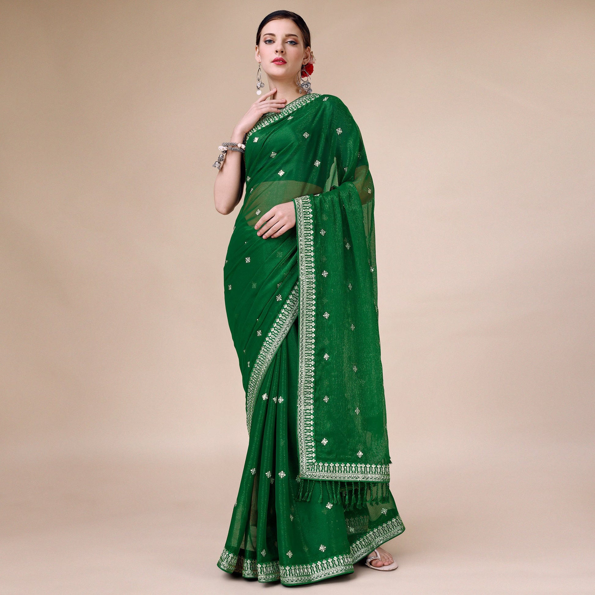 green-sequins-embroidered-chiffon-saree