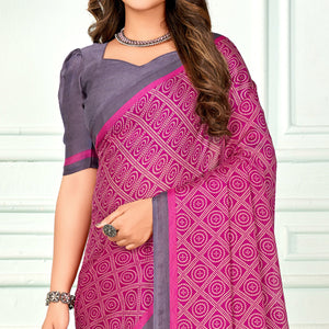 Magenta Printed Chiffon Saree