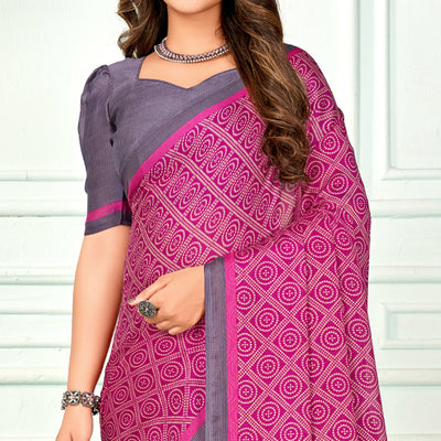 Magenta Printed Chiffon Saree