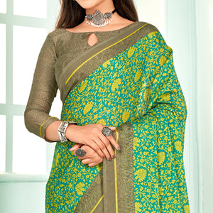 green-floral-printed-chiffon-saree-4