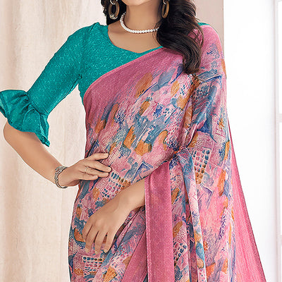 Mauve Printed Chiffon Saree