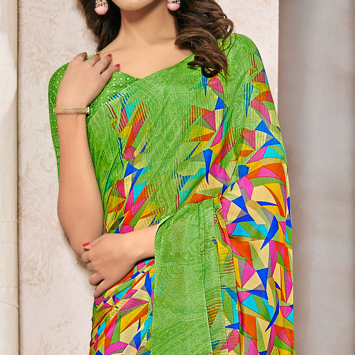 green-printed-georgette-saree-4