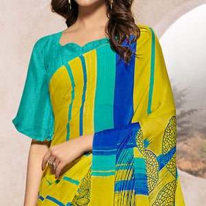 Lemon Yellow Printed Georgette Saree