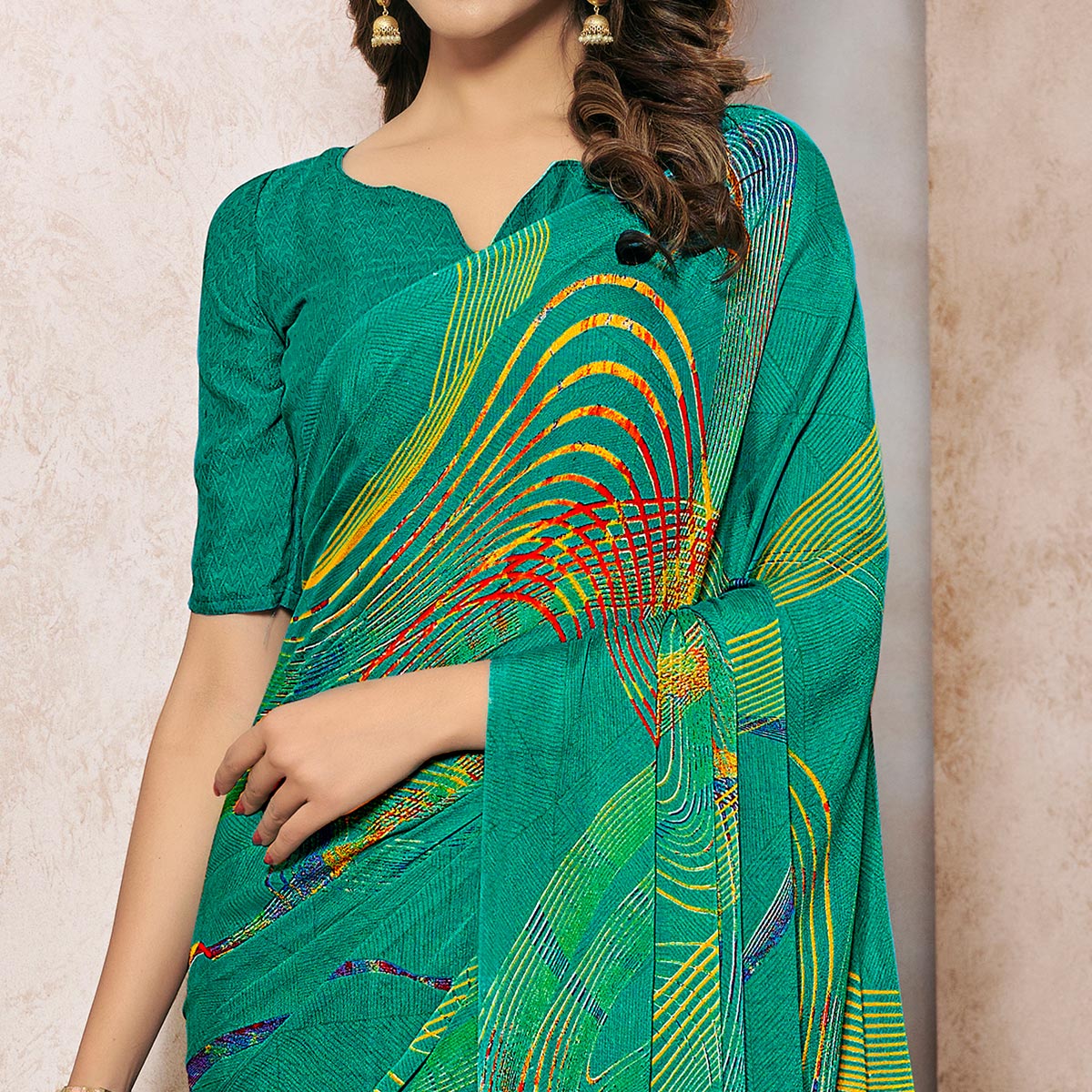 green-printed-georgette-saree-3