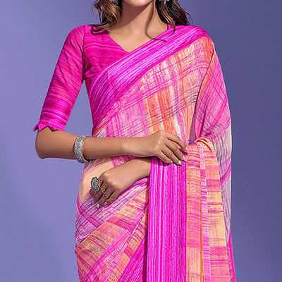Magenta Printed Chiffon Saree