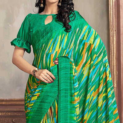 green-printed-chiffon-saree-with-woven-border
