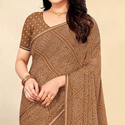 Brown Bandhani Printed Chiffon Saree