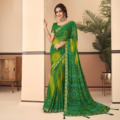 green-bandhani-printed-chiffon-saree-with-lace-border