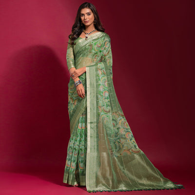 green-digital-printed-with-zari-work-linen-saree