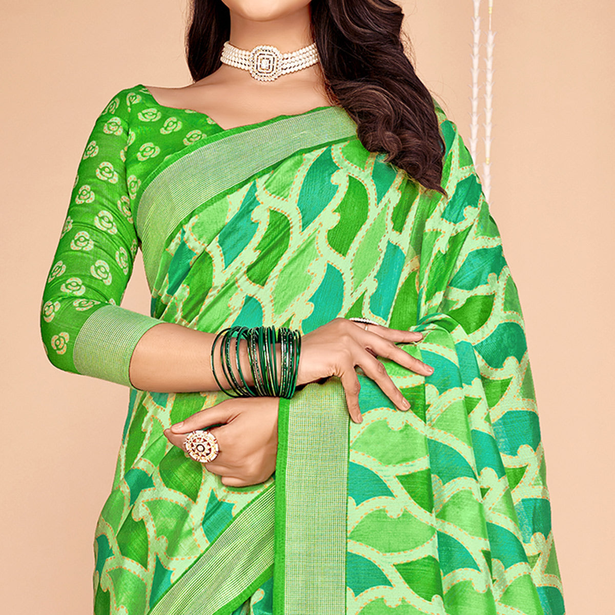 green-printed-tussar-silk-saree