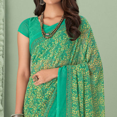 green-printed-georegette-saree