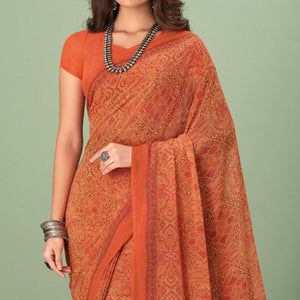Orange Printed Georgette Saree