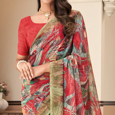Multicolor Geometric Printed Georgette Saree