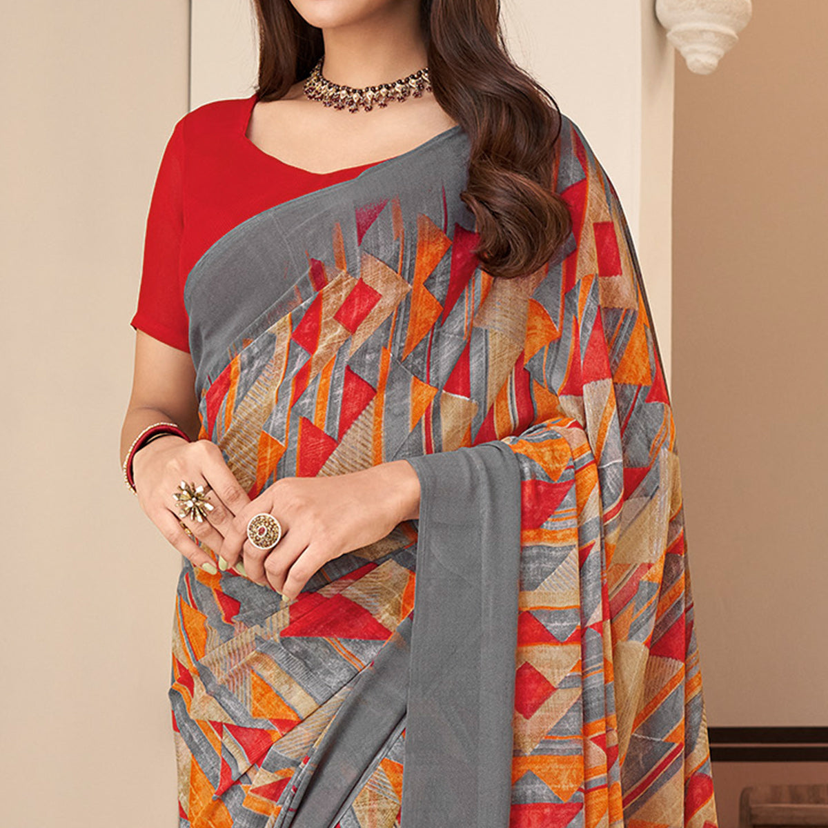 grey-geometric-printed-georgette-saree-1